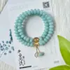 Pulsera de Sal Marina y Raíz Azul Bodhi con Doble Círculo y Cuentas de Ábaco, Rosario Budista de Mano Estilo Chino, Estilo Colgante de Loto