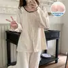 Pijama Derong para Mujer con Almohadillas para el Pecho Otoño e Invierno Nuevo Estilo Coreano Dulce Sencillo de Manga Larga Engrosado Cálido Conjunto de Ropa para el Hogar