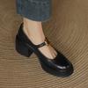 2026 Novo Modelo Sapatos Femininos para Todas as Estações, Couro Macio Bico Redondo Estilo Retrô Salto Alto com Tira Única e Solado Grosso Sapatos Mary Jane para Mulheres