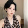 Pendientes Redondos de Borla con Estampado de Leopardo de Gama Alta en Forma de C para Mujer, Pendientes Retro de Nicho de Lujo Ligero, Pendientes Exagerados con Estilo