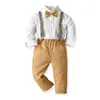 INS Camisa de Manga Larga para Niños Pantalones con Tirantes Traje de Graduación para Niños de Secundaria y Media Traje de Presentación de Anfitrión Conjunto de Cuatro Piezas
