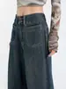 Jeans de Pierna Ancha de Cintura Alta Vintage Azul Oscuro de Otoño para Mujer, Corte Holgado, Cubre Cadera, Adelgazantes, Modernos Jeans para Mujer A13899