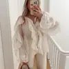 Comércio Exterior Europeu e Americano 2025 Primavera e Outono Novo Casual Versátil Transparente Chiffon Top Design Camisa de Manga Longa Franzida