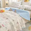 Funda de Cama Acolchada de Algodón Puro Estilo Dibujos Animados Juego de Tres Piezas, Sábana de Tatami Gruesa Antideslizante 100% Algodón, Pieza Única, Adecuada para Dormitorios y Todas las Estaciones