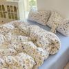 Juego de Ropa de Cama Fresco de Cuatro Piezas Estilo Ins para Primavera y Verano, Funda de Edredón de Algodón Puro Lavado, Juego de Sábanas Ajustables de Tres-Cuatro Piezas para Estudiantes