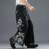 Pantalones de Pierna Ancha con Estampado de Dragón de Verano Estilo Chino Retro Estampados Algodón y Lino Pantalones Casuales para Hombre Pantalones con Cintura Elástica Sueltos y Delgados