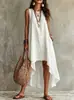 Vestido Casual de Lino de Verano con Cuello Redondo sin Mangas Holgado de Longitud Media para Mujer - Estación Independiente de Amazon Transfronteriza Europea y Americana