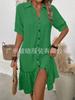 Vestido de verano nuevo de una sola botonadura con manga abullonada Amazon para mujer europeo y americano transfronterizo manga corta