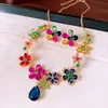 Conjunto de brinco e colar delicado ajustável com flor e gota cravejadas de diamantes em agulha de prata, joias versáteis de alta moda para atacado