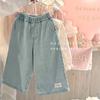 Tamanho Rolo 25 Jeans Novos Primavera e Outono Meninas Cor Sólida Versátil Calça Jeans Azul Renda Jeans Calças