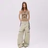 Pantalones Cargo Anchos Deconstruidos Estilo Retro Americano Naranja Infantil para Mujer, Corte Holgado, Adelgazantes, con Bolsillos de Parche, Cremallera, Modernos, Versátiles, de Largo Hasta el Suelo.