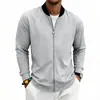 Comercio electrónico transfronterizo, chaqueta de punto para hombre de color liso con cuello de béisbol, prenda exterior casual de punto para hombre con cremallera completa y manga larga, disponible en stock para otoño