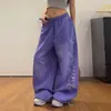 Pantalones deportivos retro americanos 2026 con estampado de letras y pierna curva, pantalones sueltos para mujer para baile y atletismo, pierna recta, longitud de piso, pantalones de pierna ancha