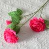 Simulação flor de peônia estrangeira de três cabeças, flor de ameixa rosa, tecido de seda, flor artesanal, flor artificial, ornamentos para decoração de salão de casamento, hotel, casa