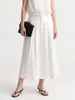 26 Falda Nueva de Verano de Tencel y Lino de Cintura Alta Línea A para Mujer, Nuevo Estilo de Verano, Falda de Longitud Media con Bolsillo Elástico Adelgazante y Caída