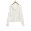 673-25 Novo Estilo de Verão Estilo Coreano Estilo Simples Cor Pura Manga Longa Com Capuz Slim Top Camiseta Casual Feminina
