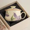 Taza de Cerámica con Flor de Iris Esmaltada Color Beige del Fabricante, Taza de Té, Taza de Separación de Té para Oficina, Taza para Preparar Té de Alto Valor Estético
