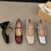 Tacón Grueso Rojo Zapatos Individuales Zapatos de Mujer 2023 Nuevo Verano Tacón Medio Alto Plata Mary Jane Zapatos de Noche con Falda