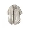 Nova Camisa Masculina de Verão 2026 Solta com Gola Alta Texturizada Xadrez Manga Curta Tamanho Grande Cardigan Casual