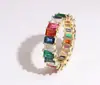 Anillo de compromiso popular de circón cuadrado rectangular arcoíris para mujer, anillo colorido
