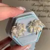 Brincos Femininos Estilo Francês com Agulha de Prata, Diamantes e Design de Fogos de Artifício com Gotejamento de Óleo, Estilo Exquisito e Doce, Design Único, Lindos Brincos