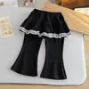 Pantalones falda de estilo coreano para niñas, nueva colección de otoño, pantalones acampanados de moda y con estilo con ribete de encaje, modernos para bebés
