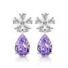 Pendientes de Botón Dinámicos con Flor de Hielo de Piedras Preciosas de Colores, Flor de Cerezo y Forma de Pera, Joyería con Diamantes de Alto Carbono Brillantes