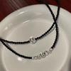 Corea del Sur Joyería Dulce Collar de Perlas Estilo Chanel para Mujer Retro Metal Cuentas Redondas Colgante Cadena Clavícula Moderna Combinable