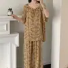 Pijama de algodón y seda para mujer con estampados estilo chino, ropa de casa de algodón y seda con cordones, elegante y sofisticado, conjunto fino de manga corta
