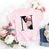 Camiseta rosa niña letra flor linda estilo ins dulce top manga corta creativa verano 2022 transfronterizo