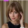 Amazon Peluca Nueva Mujer Cabello Corto Liso Liso Flequillo Recto Brillante Brillante Brillante Pelucas Seda Alta Temperatura Peluca Gorro