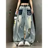 Jeans largos compridos azuis rasgados de verão novos, estilo americano moderno e transfronteiriço, soltos, vintage, para homens