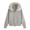 AliExpress Internacional Primavera 2026 Nova Roupa Feminina Cor Sólida Moda Cardigã com Capuz em Tricô Waffle com Gola de Pelo