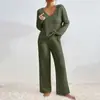 Conjunto de punto acanalado cepillado de manga larga informal holgado con cuello en V, nuevo estilo, superventas de Amazon Europa y América, Otoño e Invierno 2025 para Mujer
