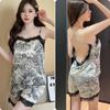 Pijama sexy de verano 2024 para mujer, traje de tirantes y shorts de satén seda de hielo con almohadilla en el pecho, espalda descubierta, ropa pura para el hogar