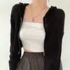 Jaqueta Cardigan de Tricô Fina com Capuz Versátil Chic Dongdaemun Coreano Proteção Solar Manga Longa para Mulheres