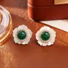 Novos Brincos de Flor de Concha de Ágata Verde Estilo Chinês, Brincos de Alta Qualidade, Modernos e Elegantes, Joias Frescas Retrô Estilo Chinês