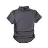 Camiseta Corta de Manga Corta con Cuello Alto Pequeño y Bajo en Forma de U Estilo Spice Girl Puro Verano 2023 Ligeramente Madura Elegante Ajustada Corta de Cintura Alta