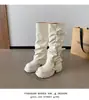 Hebilla de Cinturón Estilo de Moda para Piernas de Pantalón 2026 Botas Largas Apiladas Motociclista Chica Popular Tacón Grueso Botas de Mujer Nuevas Botas Largas Pequeñas