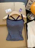 Camisola de Rayas Contrastantes Estilo Coreano Chaleco Pequeño para Mujer Verano Nicho Ajustado Corto Sexy Chica Caliente Hermoso Top Exterior
