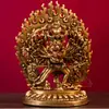 Nepal Feito à Mão 5 polegadas Cobre Totalmente Dourado "Roda do Tempo Protetor King Kong" Decoração Doméstica de Mesa para Sala de Estar