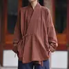 Jaqueta casual solta estilo chinês para homens, coleção de outono, roupão inspirado na Dinastia Ming, tamanho grande, coleção de primavera, com amarrações e gola mandarim, estilo Hanfu