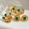 Brincos com pingente oval suave de ágata verde redondo e pedra natural de ouro 18k com design silencioso e sofisticado, joias femininas