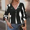 Nueva Camisa de Mujer Primavera/Verano Cuello en V Manga Larga Holgada Estilo Casual Fresca Sencilla Dulce 2025 Transfronterizo