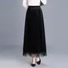 Saia Midi Veludo Renda Elegante da Moda para Mulheres Outono 2026 Novo Estilo Elegante Cintura Alta Emagrecedora Esconde Defeitos Tendência