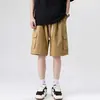 Shorts Cargo Masculino de Verão Tendência Estilo Americano Verde Militar, Calça Casual de Algodão Reta, Leve e Solta, Cinco Pontos