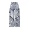 Marca de moda transfronteriza trabajo con salpicaduras de pintura diseño americano bolsillo vibra jeans estilo callejero pantalones de pierna ancha holgados de cintura alta