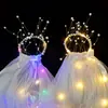 Véu Luminoso de Celebridade da Internet com Luzes Camada Dupla Franja Coroa de Pérolas Fita com Laço Véu Luminoso de Crianças Decoração