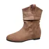 Botas Western Curtas Retrô para Mulheres 2026 Outono/Inverno Novas Botas de Cano Médio Emagrecedoras Versáteis Botas Empilháveis Botas de Couro Camurça Cáqui