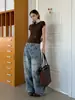 27/07 em promoção INSS Outono Novo Produto Jeans Lavado com Grafite Feminino Retro Modelagem Relaxada Calça Wide Leg 91266